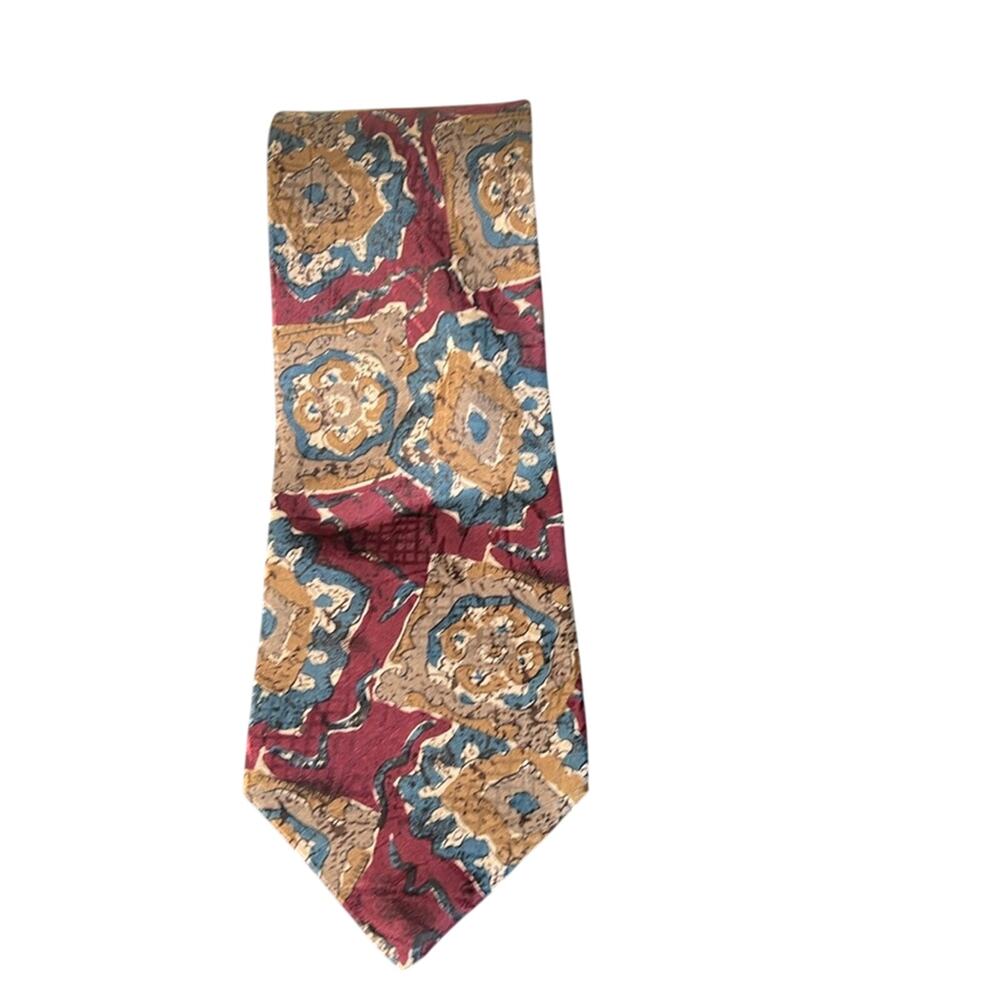 🔥Bugati Italian Silk Tie Red, Blue and Gold Made in the USA
